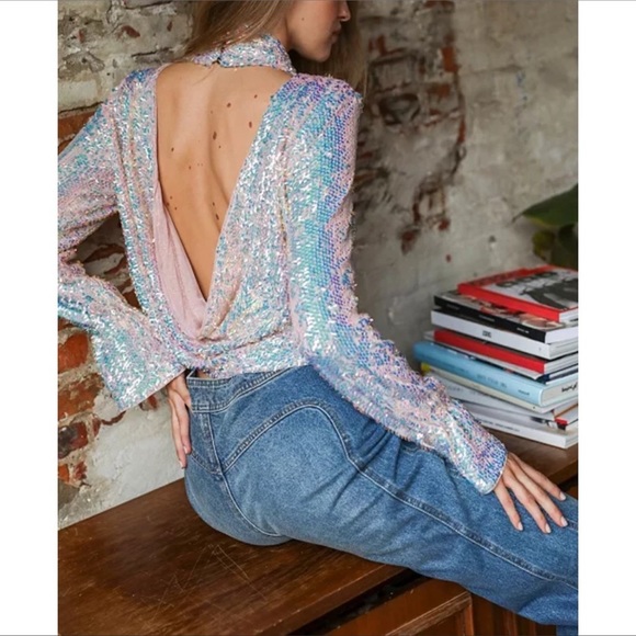 Free People Moonstruck Sequin Open Back Top - Picture 11 of 13